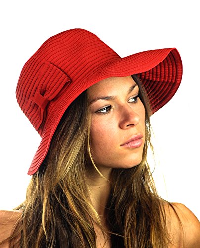 NYFASHION101 Women's Bow Accent Crushable Packable Up Brim Beach Sun Hat