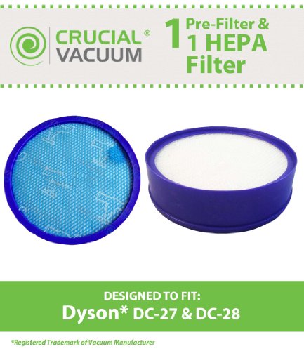 1 Dyson DC-27/DC-28 Washable & Reusable Pre-Filter & Post HEPA Filter; Fits Dyson DC27 & DC28 Upright Vacuums; Compare to Part # 919780-01 & 915916-03; Designed & Engineered by Crucial Vacuum