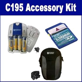 Kodak EasyShare C195 Digital Camera Accessory Kit includes: KSD2GB Memory Card, SB257 Charger, SDC-22 Case