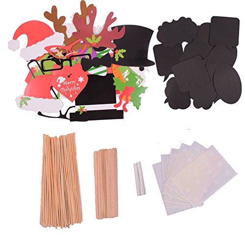 YGDZ Photo Booth Props DIY Kit for Photobooth Dress-up Accessories & Party Favors, Costumes with Mustache on a stick, Hats, Glasses, Mouth, Bowler, Bowties,68PC,Christmas Draft
