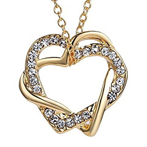 Double Heart Gold Plated Austrian Crystal Necklace | Perfect 