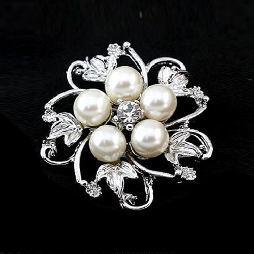 Buyinhouse New Fashion Ladies Girls Brooches Flashing Rhinestones Crystals Pearls Flower Petals Leaves Brooches Pin Clips All-match Clothing Accessories Suitable for Any Occasions