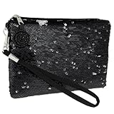 Capelli New York Two Tone Sequined Wristlet With Beaded Zipper Pull