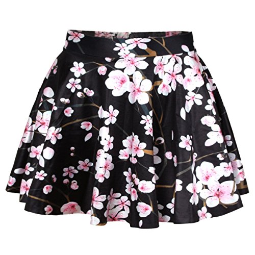 Ninimour- Sexy Retro Vintage Digital Print Skater Skirt (Cherry Blossom)