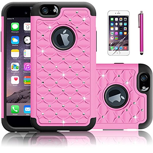 iPhone 6 Plus Case, Sparkle Shimmer Case for iPhone 6 Plus,EC™ Heavy Duty Shock Absorbing Dual Layer Studded Rhinestone Bling Hybrid Protective Case Cover for iPhone 6 Plus 5.5 (Pink)