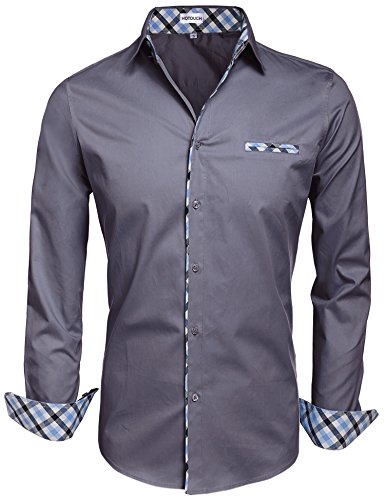 HOTOUCH Men Contrast Collar Regular Fit Dress Shirt Casual Button Down Shirts