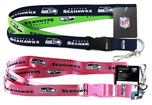 Seattle Seahawks --Two Tone + Pink -- (Set of 2) Lanyard, NFL Official Licensed, footballs Key Chain