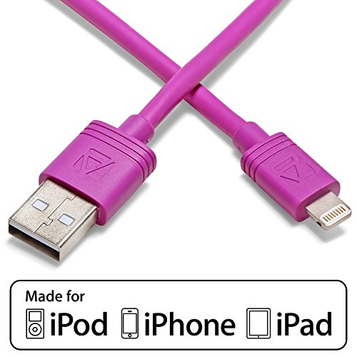 Aduro - Apple Certified / MFi [Lifetime Warranty] - USB to Lightning 3 FEET (1 Meter) Charge & Sync Cable fits all Apple Devices with Lightning Connector - iPhone 5 / 5S / 5C / 6, iPad 4, iPad Mini, iPad Air, New iPod Touch and Nano (Retail Packaging) Purple