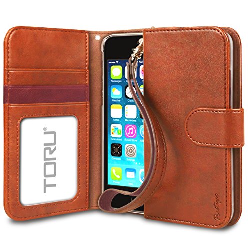 iPhone SE Case, TORU [Prestizio] Wristlet [Brown] Wallet Case with [CARD SLOT][ID HOLDER][KICKSTAND][WRIST STRAP] for iPhone 5 / 5S / iPhone SE - Brown