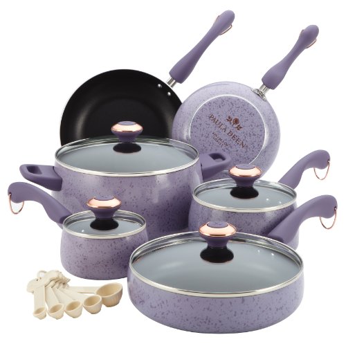 Paula Deen Signature Porcelain Nonstick 15-Piece Cookware Set, Lavender Speckle