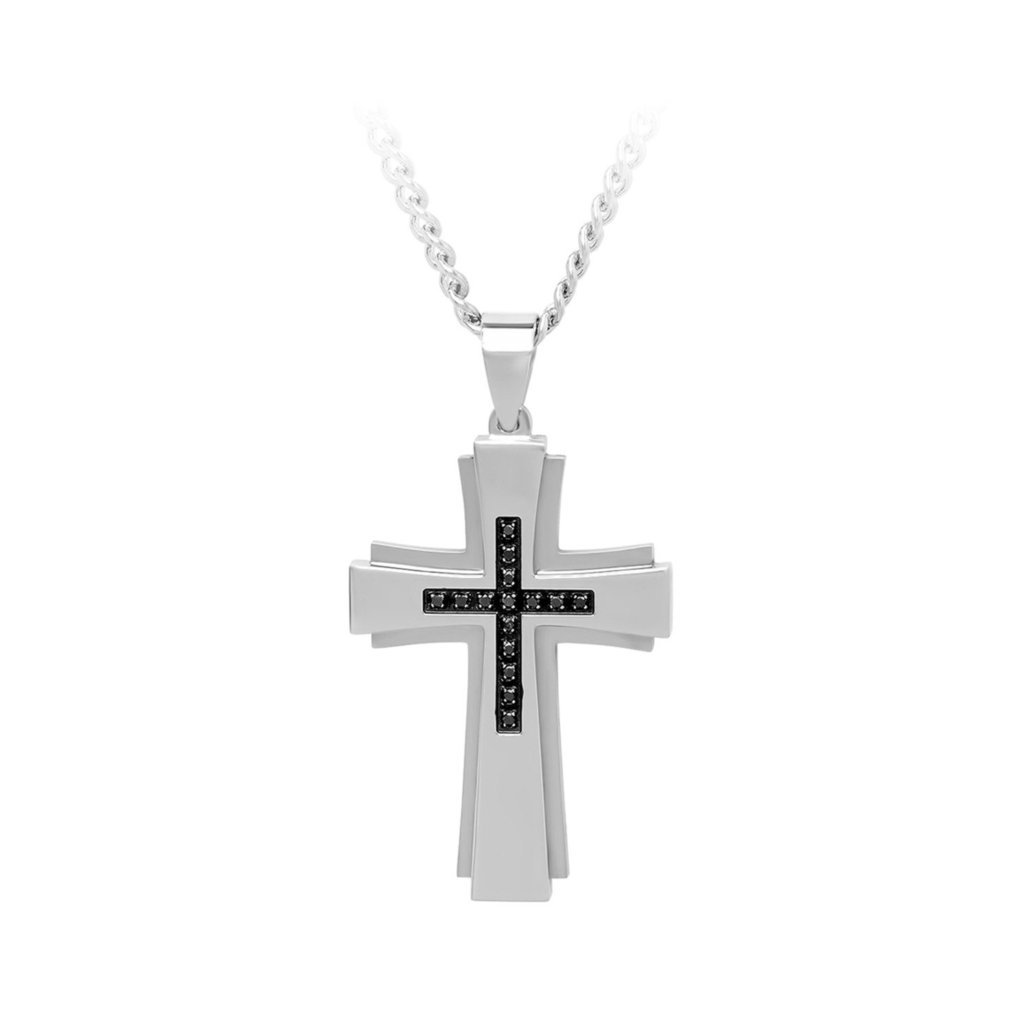 

1/6 ct. tw. Black Diamond Accented Cross Pendant in Stainless Steel