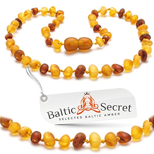Amber Teething Necklace Unpolished, Raw Amber Beads - Extra Safe Lab Tested & Certified, 50% Richer and More Effective, Teething Pain & Drooling Reduce Properties / 2LH.U-BRQ / 29.5CM 11.6IN