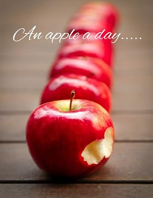 An apple a day.... This beautiful cover has apples on the front and an apple orchard on the back cover. Perfect for journaling your ideas, thoughts, ... assignments & taking notes. 100 8.5X11 pages