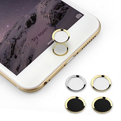 Touch ID Button,(2 pack) BUTEFO Home Button Sticker (Support Fingerprint Indentification System Touch ID) for iPhone 5s iPhone 6 iPhone 6 plus(Gold ring white)