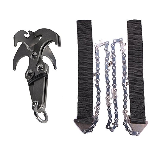 Pocket Chainsaw and Gravity Hook by Sky Piea, Emergency Survival Gear 24″ Hand Saw with Multifunctional Stainless Steel Outdoor Gravity Carabiner for Campers, Hunters, Fisherman and Backpackers