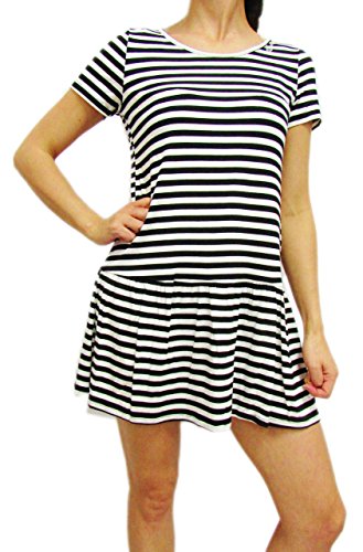 

Dresses. 100% Rayon! Playful Peplum Dress with Black & White Stripes!