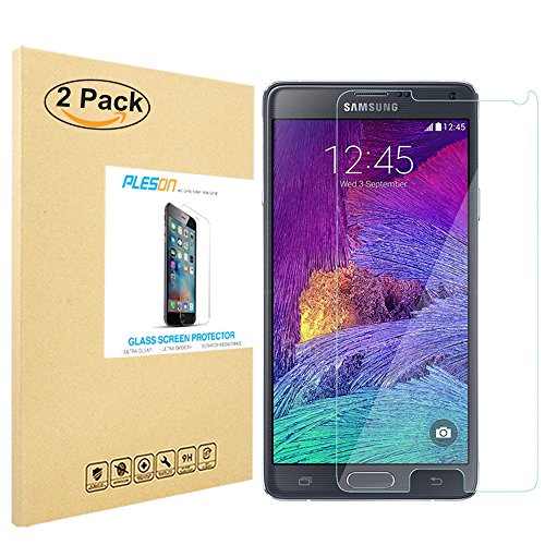 Galaxy Note 4 Screen Protector, PLESON® [2-Pack] Samsung Galaxy Note 4 Tempered Glass Screen Protector [2.5D,0.2mm,9H] Shatter-Proof/ Bubble Free,Glass Screen Protector for Note 4 - Lifetime Warranty