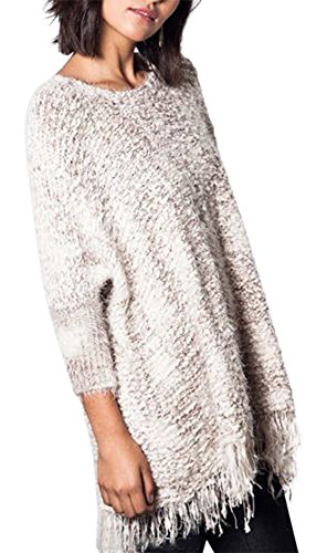 

CHELSEA VERDE Slouchy Dreamy Icicle White Fringed Boho Sweater/Tunic