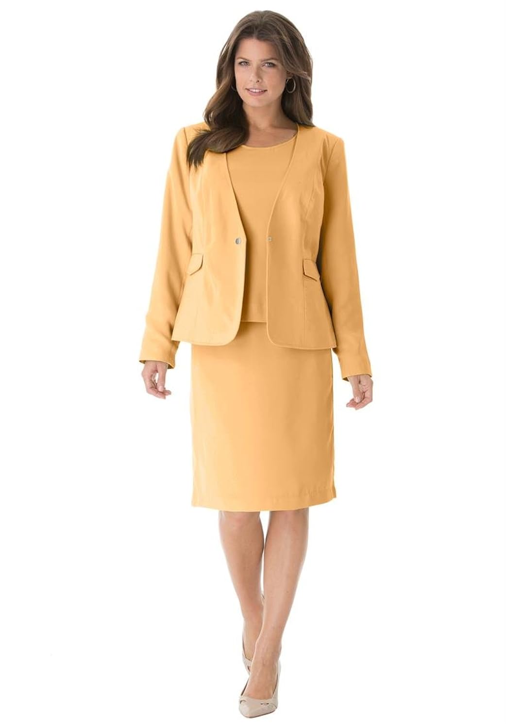 

Roamans Women's Plus Size 3-Pc. Collarless Skirtsuit