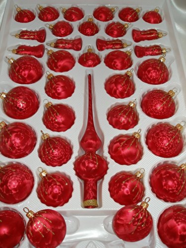 39pcs Glass-Christmas Ball Set in „Ice Red Gold“ Rain- Christmas Tree Balls Baubles – Christmas decorations Handmade
