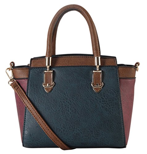 Diophy PU Leather Two Tone Mini Top Handle Tote Womens Purse Handbag Accented with Removable Strap SE-3397