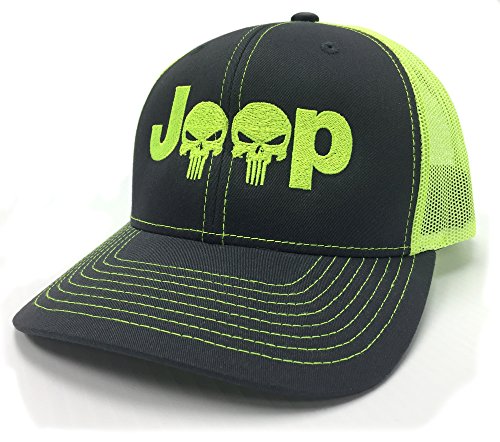 Jeep Logo With Punisher Skull Symbol Embroidered Mesh/Twill Cap