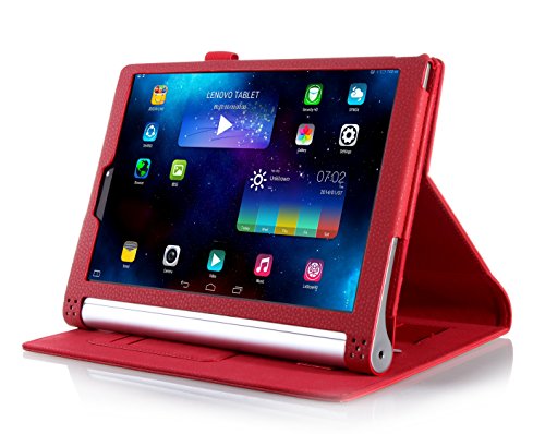IVSO Slim-Book Funda de Cuero con Soporte para Lenovo YOGA Tablet 2 10.1-inch Tablet (Rojo)