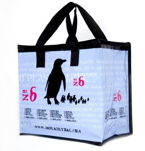 4Rplanetbag **5-PACK** Penguin Large Reusable Insulated Grocery Tote. Zipper improved!