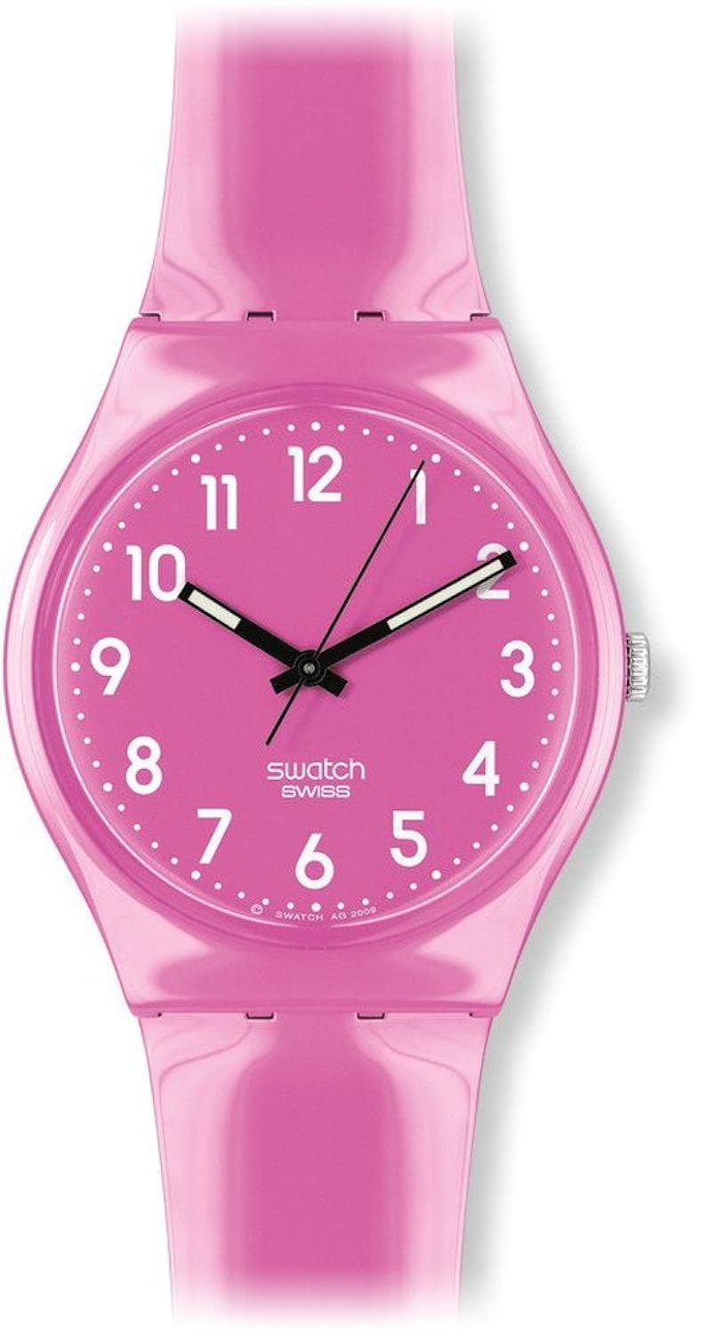 swatch womens gp128 quartz plastic pink dial watch