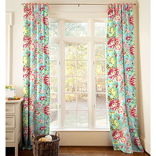 Carousel Designs Coral and Teal Floral Drape Panel 84-Inch Length Standard Lining 42-Inch Width