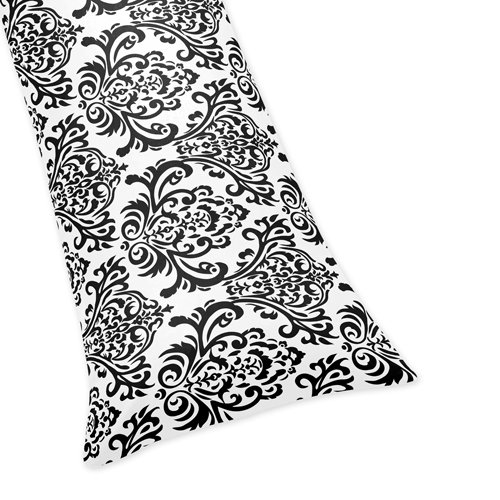 Damask Full Length Double Zippered Body Pillow Cover for Black and White Isabella Bedding Set