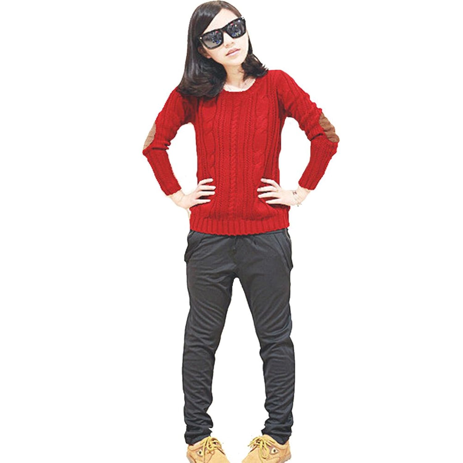 

Red Sweaters Fried Dough Twist Patch Pullovers Knitwear U1-016