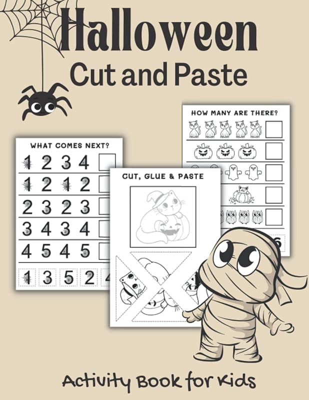Cut and Paste Book for Kids: Fun Halloween Activity Book, More than 50 pages, Scissor Skills Book by Lilac Leaves