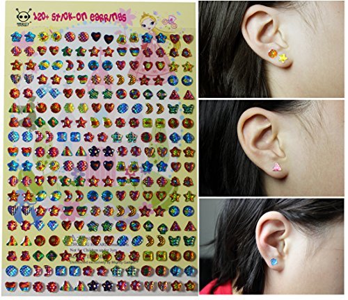 Mighty Gadget ® Girls Pretend Play Stick On Earrings (120+ Pairs)