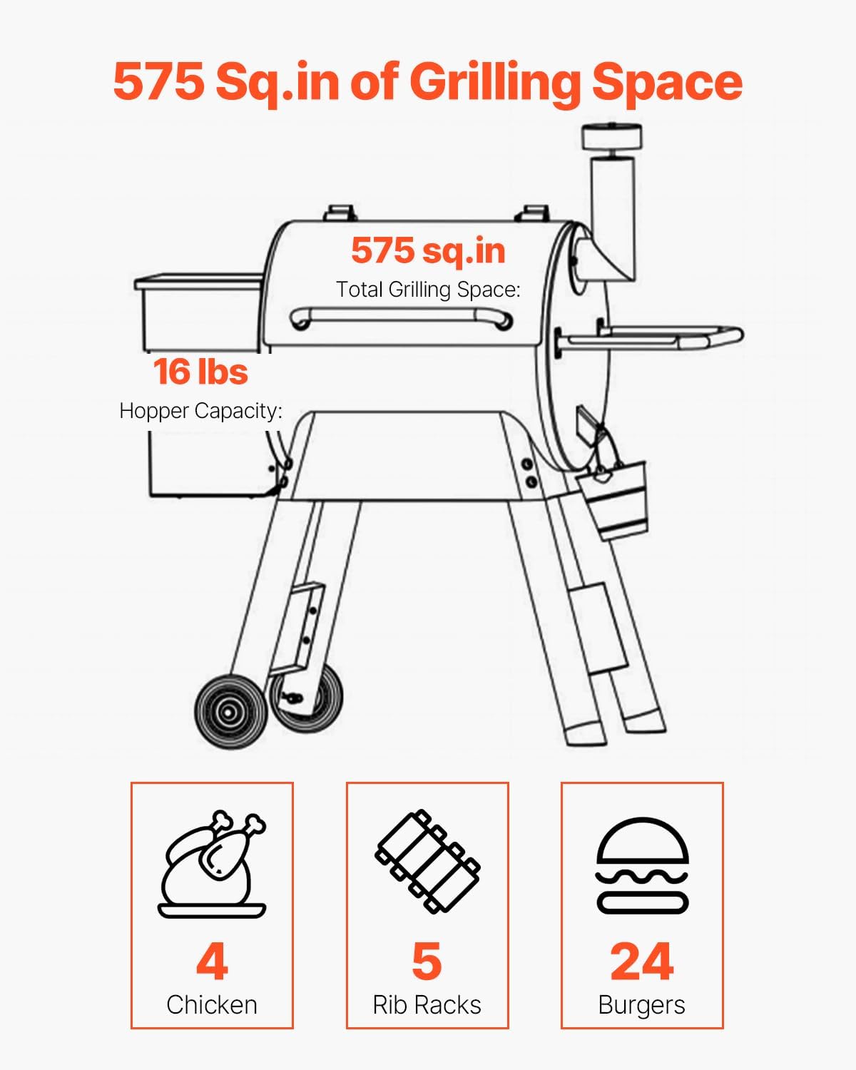 VEVOR Barbecue a pellet di legno con affumicatore, 8 funzioni in 1 per cucinare all'aperto, area di cottura di 575 pollici quadrati, affumicatore elettrico con controllo tramite app Wi-Fi._voghion.com
