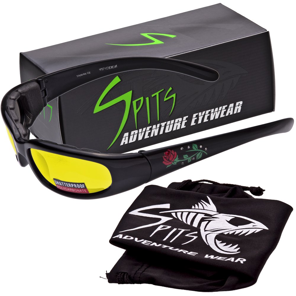 

SPITS - Chicago ROSE Foam Padded Motorcycle Sunglasses YELLOW Lenses
