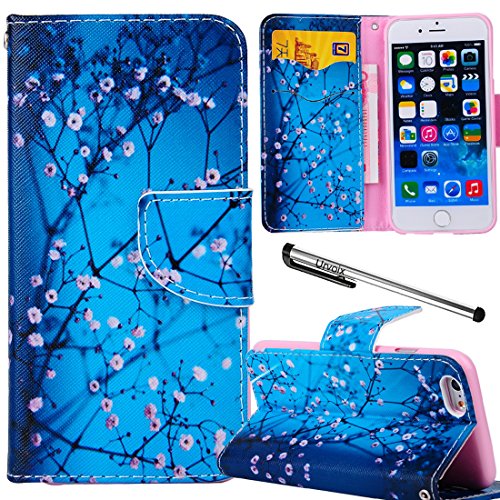 For iPhone 6 Plus /6S Plus (5.5''), Urvoix(TM) Wintersweet Blue Wallet Leather Case Cover [Picture w/ Card Holder] [Magnetic Stand] for 5.5-inch iPhone 6PLUS / 6SPLUS (NOT fit iPhone6)