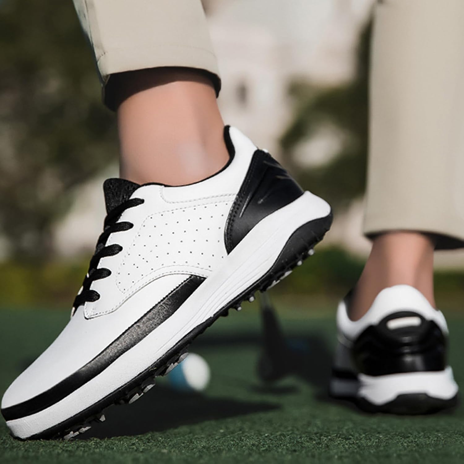 Waterproof Golf Shoes Men's Four Seasons All Weather Spiked Golf Shoes Classic Non-Slip Lace-up Professional_vogvips.com