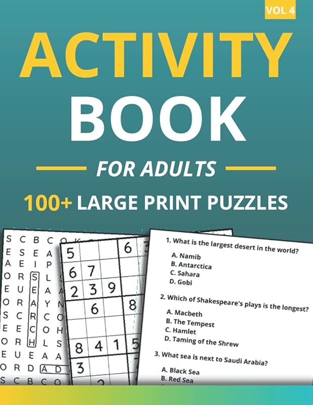 Activity Book For Adults - Word Search, Sudoku, Trivia: 100+ Large print Puzzles For Adults & Seniors (Vol 4) (activity books 1) by FUNAFTER BOOKS