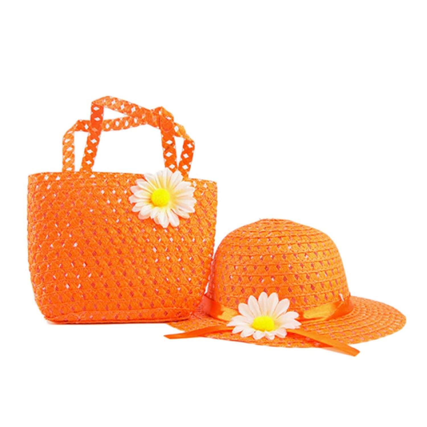 

Voberry® Baby Kids Girl Summer Beach Flower Straw Sun Hats With Handbag Bag