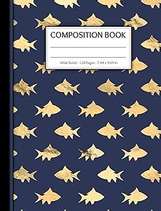 Composition Book: 120 Wide Ruled Page Exercise Book - For Kids Teens Boys Girls in Elementary or High School - Matte Cover with Gold Fish Pattern - 7.44 x 9.69 Inches by Cartinal Journals & Notebooks
