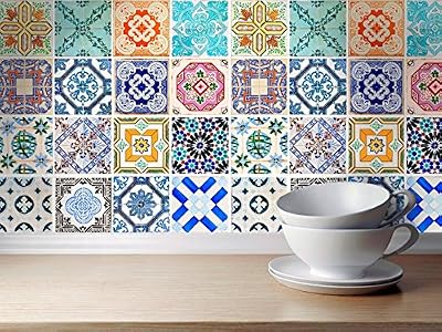 Moonwallstickers.com Autocollant Carrelage pour Cuisine Modèle Espagnol (Pack avec 32) (10 x 10 cm)