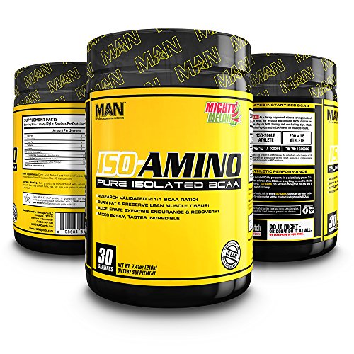 MAN Sports ISO-AMINO BCAA Amino Acid Powder, Mighty Melon, 30 Servings, 210 Grams