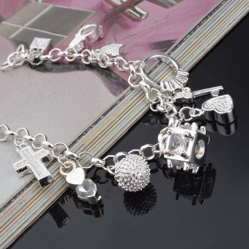 Bracciale Aeora S925 in argento con tredici pezzi pendenti per donna, regalo braccialetti e braccialetti gioielli_voghion.com