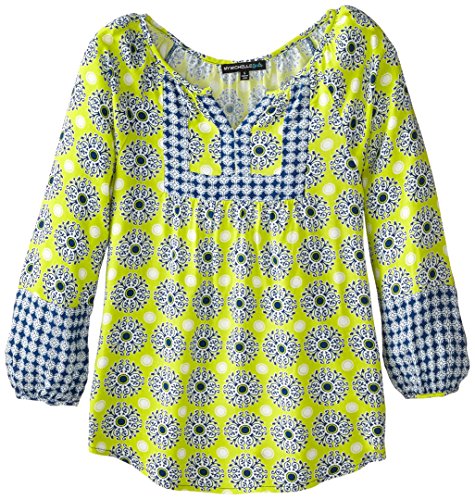 My Michelle Big Girls' Printed Peasant Top with Split Neckline