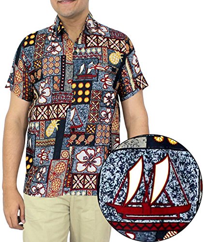 La Leela Hawaiian Shirt For Men Short Sleeve Front-Pocket Beach Caribbean Grey