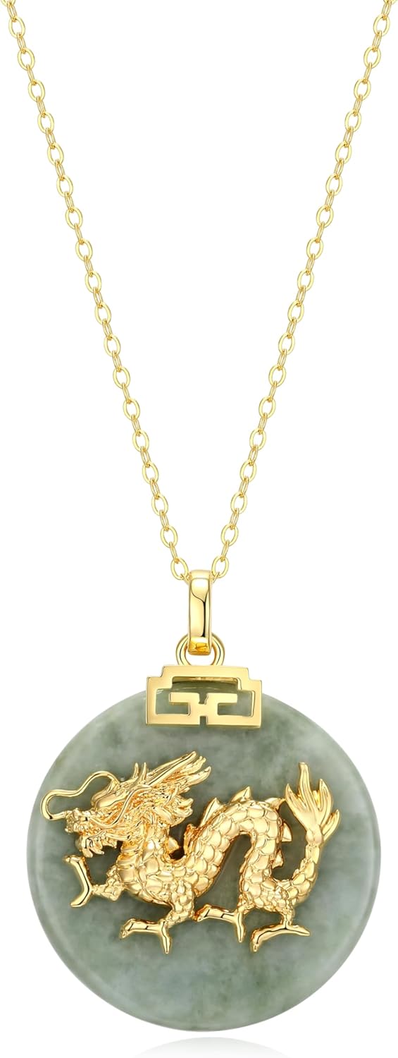 .925 Sterling Silver 18K Gold Plated Chinese Zodiac Sign Pendant Necklaces for Women - Hypoallergenic Genuine Green Jade Gold Necklace for Women Zodiac Year Jewelry, 18 inch Chain