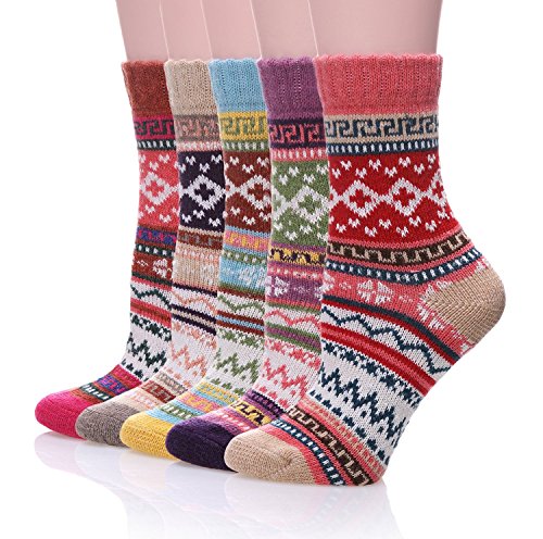 Loritta Women's 5 Pairs Vintage Style Winter Knitting Warm Wool Crew Socks