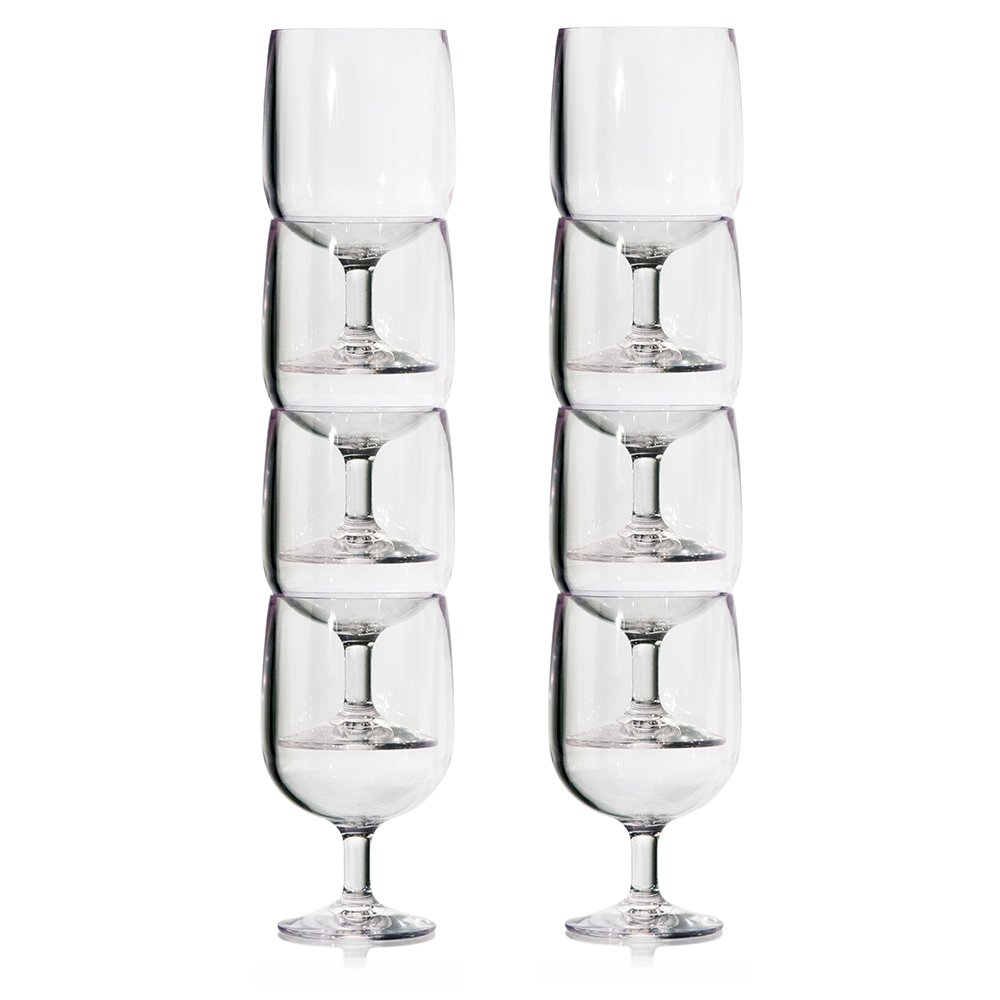 Stackable Wine Glasses Stem Plastic 8 Pieces Break Resistant Drinking