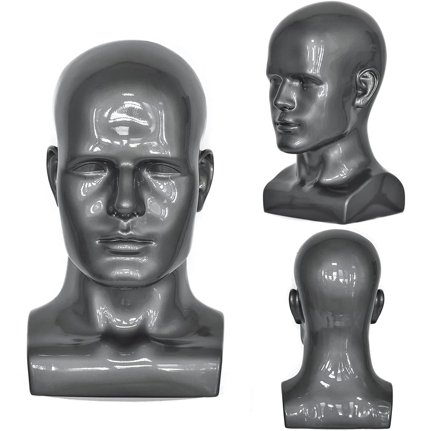Testa di manichino professionale in pvc nero opaco per parrucche_voghion.com